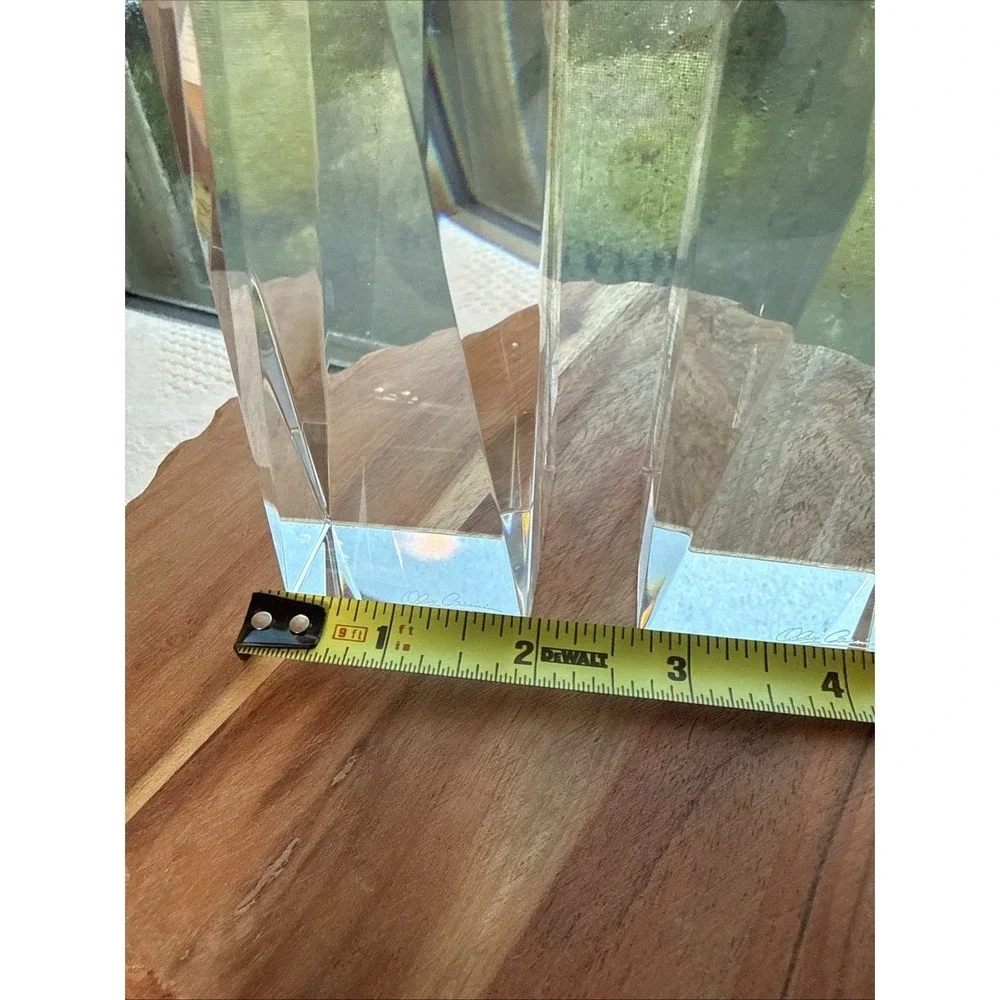 Oleg Cassini Signed Crystal Glass Prism Rectangular Candlestick Holders (2) 6 in